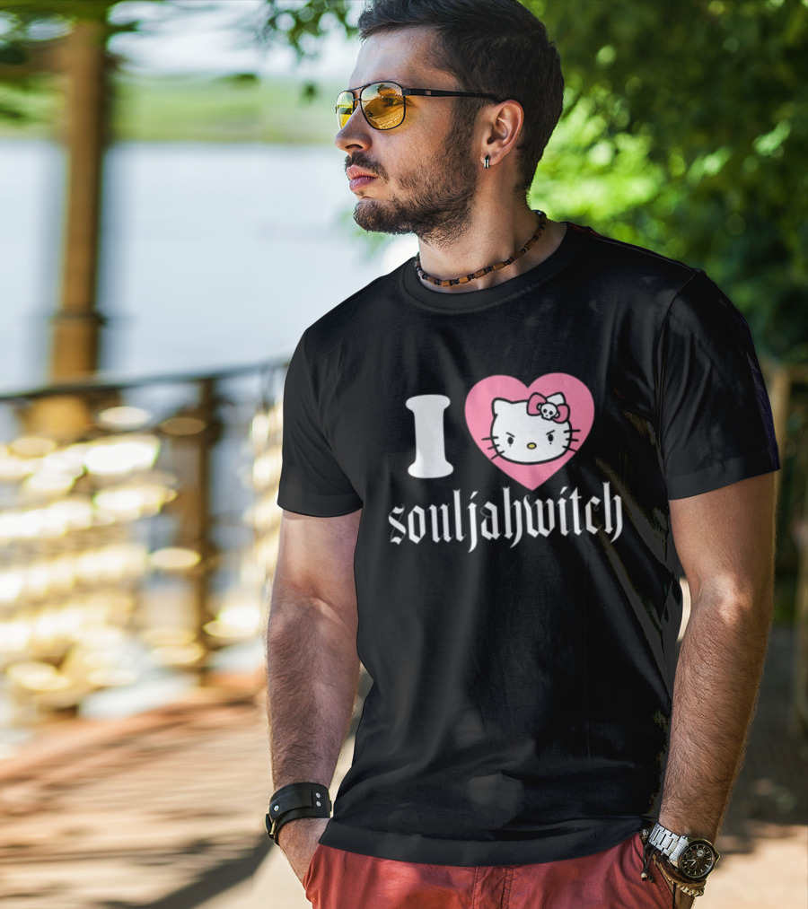 I Love Souljahwitch Cute Cat In Pink Heart T-Shirt