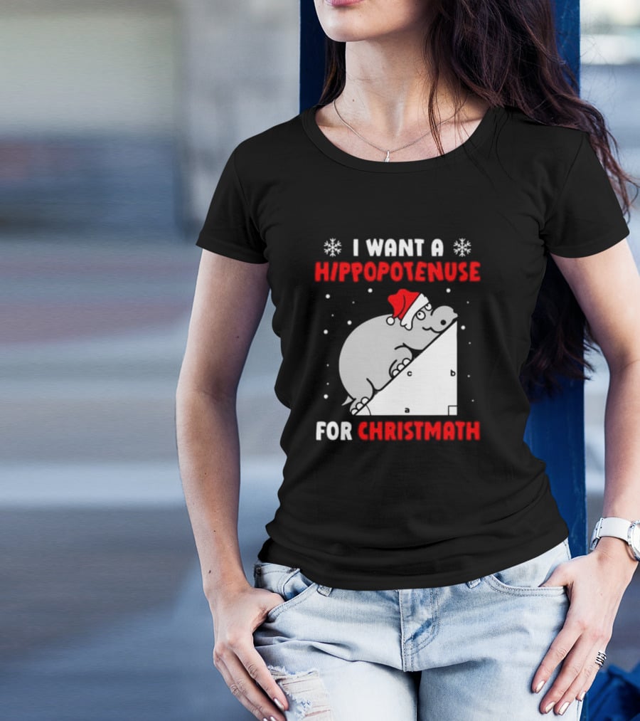 I Want A Hippopotenuse For Christmath Santa Hippo Geometry T-Shirt