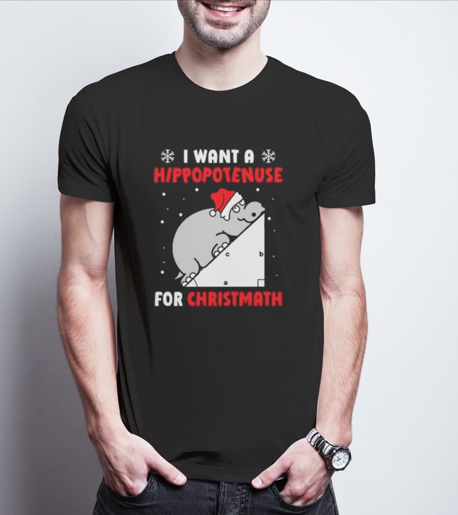 I Want A Hippopotenuse For Christmath Santa Hippo Geometry T-Shirt