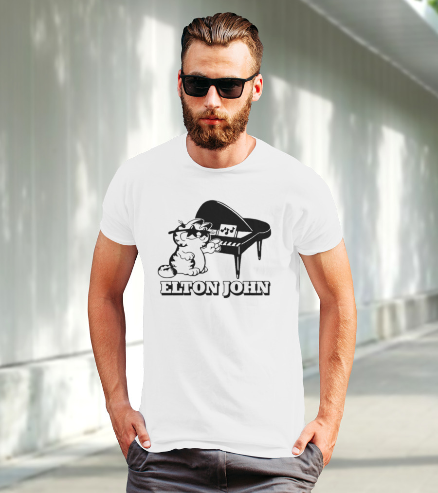 Garf At The Piano With Elton John Motif T-Shirt