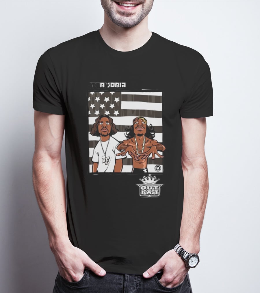 Stankonia Outkast Cartoon Style Stars And Stripes Duo Art By Nuri Durr T-Shirt