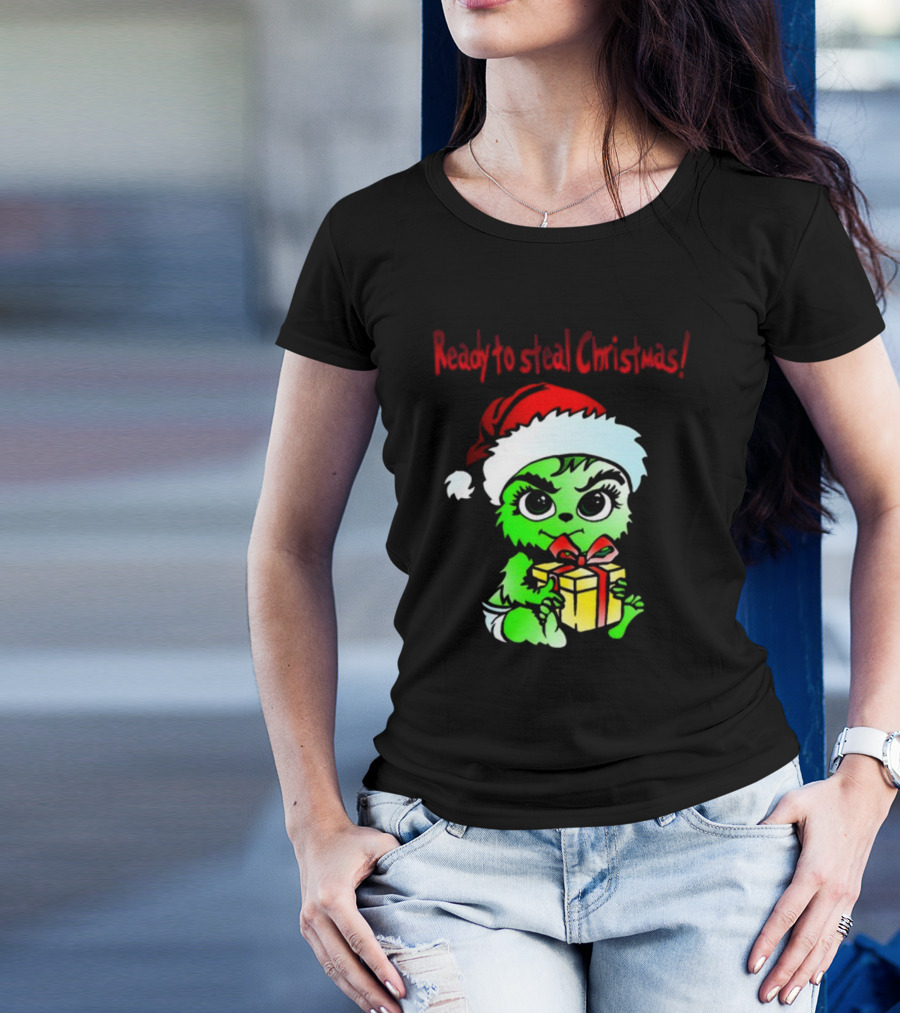 Cathygraphics3 Ready To Steal Christmas Green Santa Hat Gift T-Shirt