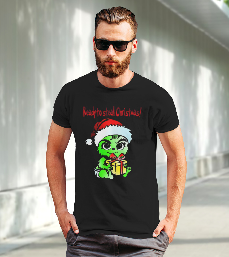 Cathygraphics3 Ready To Steal Christmas Green Santa Hat Gift T-Shirt