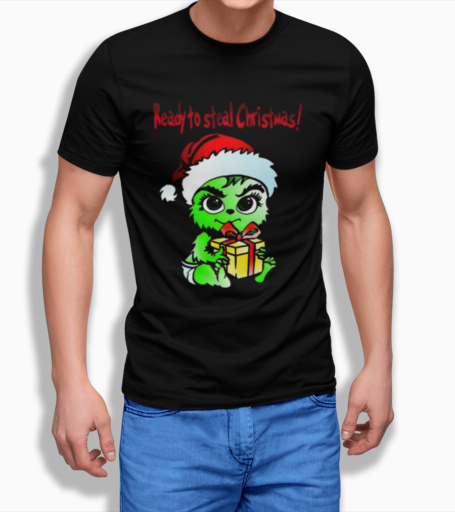 Cathygraphics3 Ready To Steal Christmas Green Santa Hat Gift T-Shirt