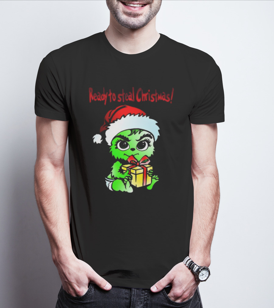 Cathygraphics3 Ready To Steal Christmas Green Santa Hat Gift T-Shirt