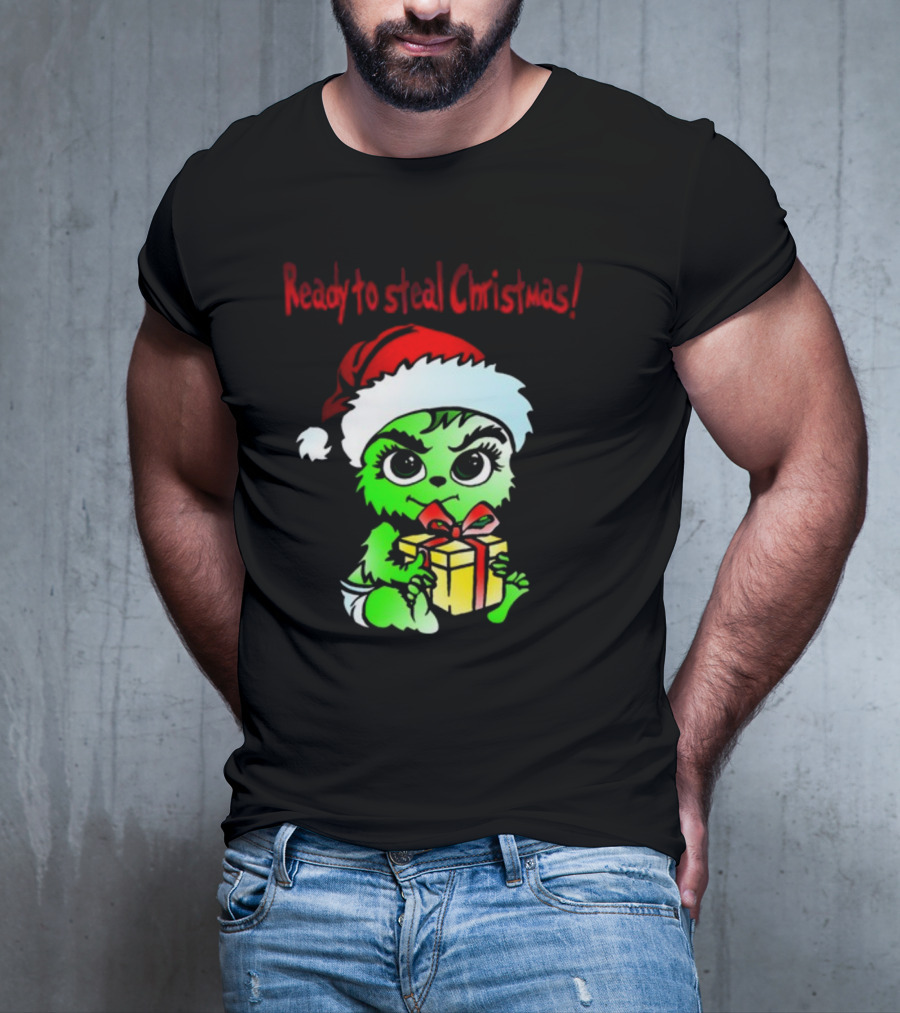 Cathygraphics3 Ready To Steal Christmas Green Santa Hat Gift T-Shirt