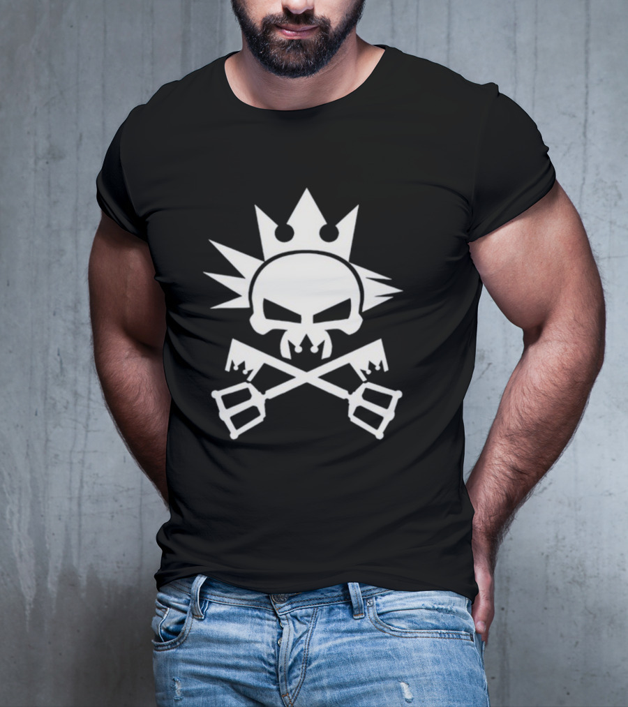 Cynical Yozora Emblem Crowned Skull With Crossed Keyblades T-Shirt