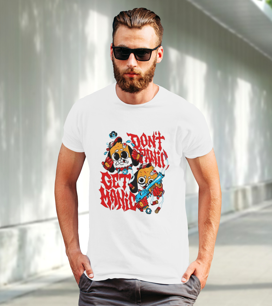 Don't Panic Get Manic Cartoon Characters With Colorful Styling And Playful T-Shirt