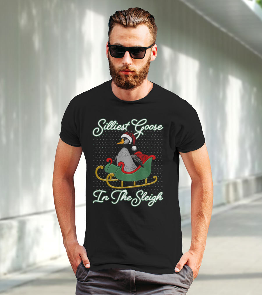 Silliest Goose In Santa Hat In The Snowy Sleigh T-Shirt