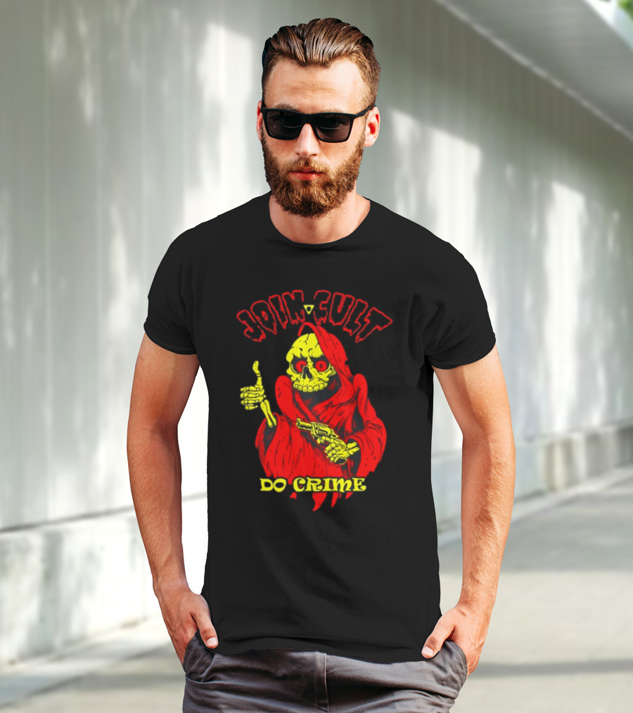 Join Cult Do Crime Grim Reaper Skeleton With Gun T-Shirt