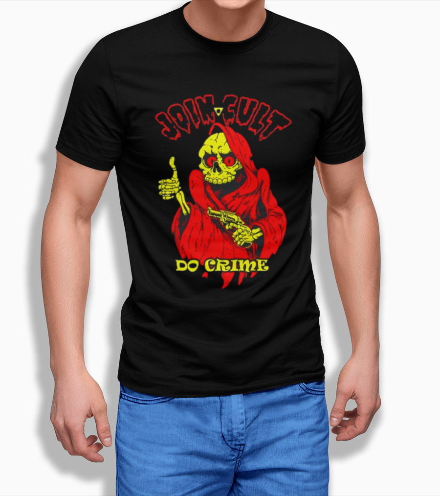 Join Cult Do Crime Grim Reaper Skeleton With Gun T-Shirt