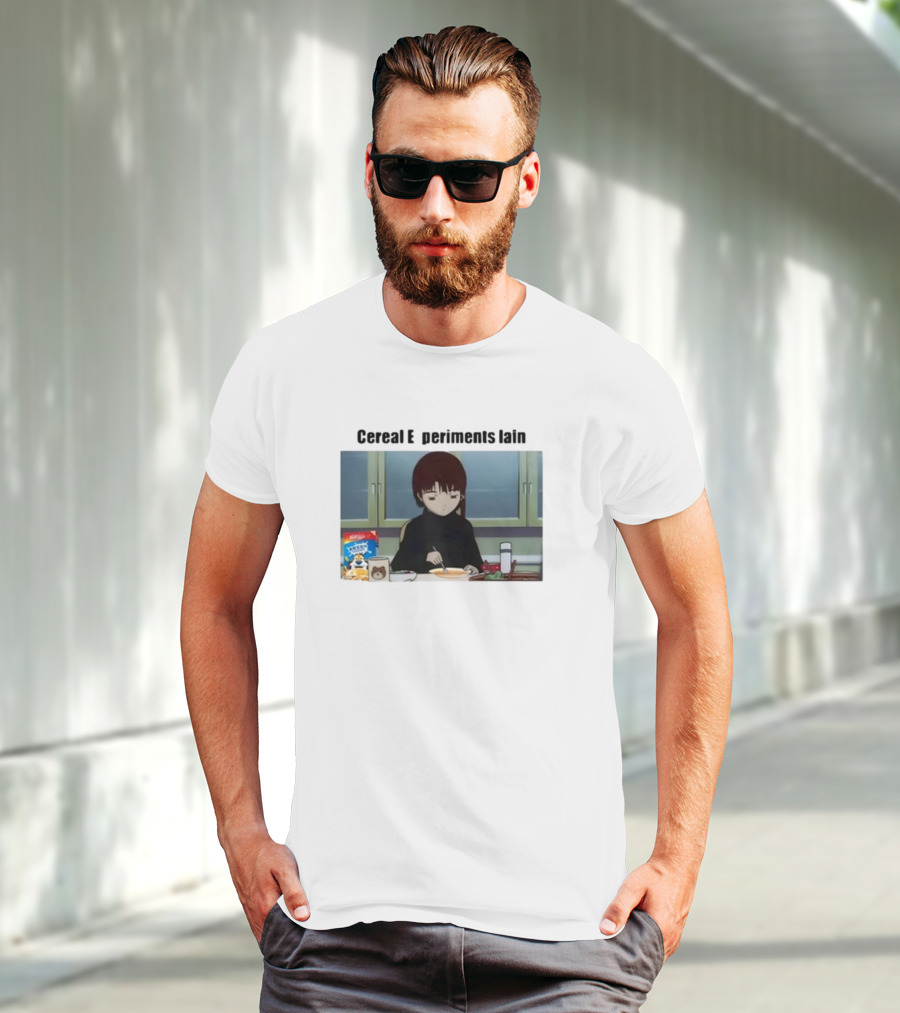 Cereal Experiments Lain Goofyahhtees Breakfast Scene With Cartoon Cereal Box T-Shirt