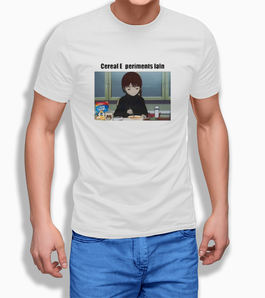 Cereal Experiments Lain Goofyahhtees Breakfast Scene With Cartoon Cereal Box T-Shirt