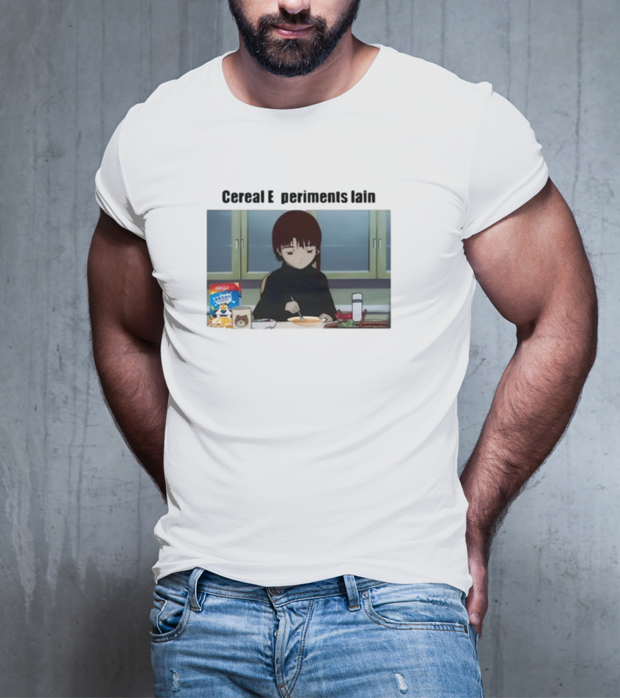 Cereal Experiments Lain Goofyahhtees Breakfast Scene With Cartoon Cereal Box T-Shirt