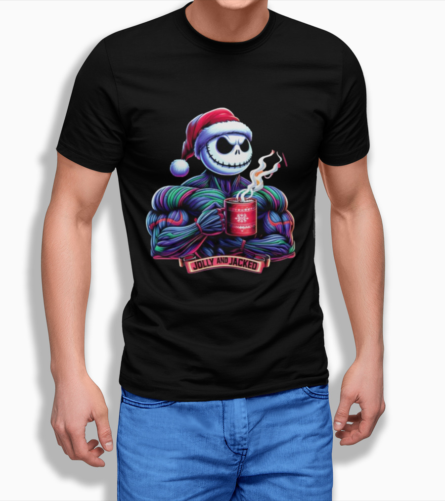 Jolly And Jacked Beyond Average Training Apparel Santa Skeleton Muscle Mug T-Shirt