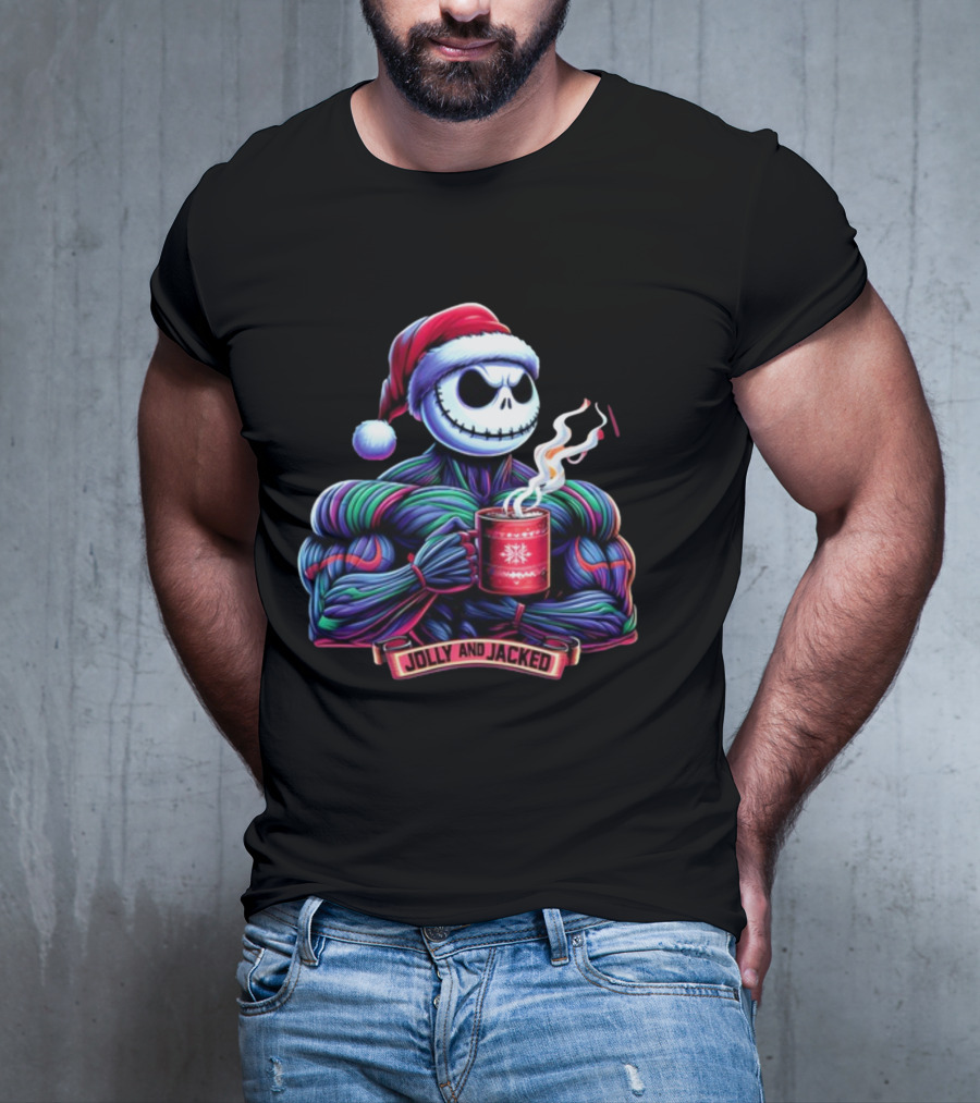 Jolly And Jacked Beyond Average Training Apparel Santa Skeleton Muscle Mug T-Shirt