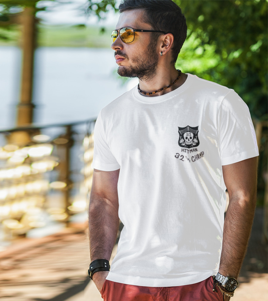 CM Punk Wearing Bret Hart Hitman 32 Time Champ T-Shirt