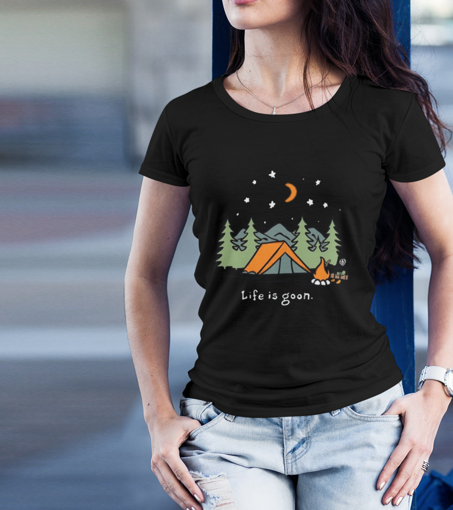 Life Is Goon Camping Adventure With Tent And Campfire Under Stars T-Shirt