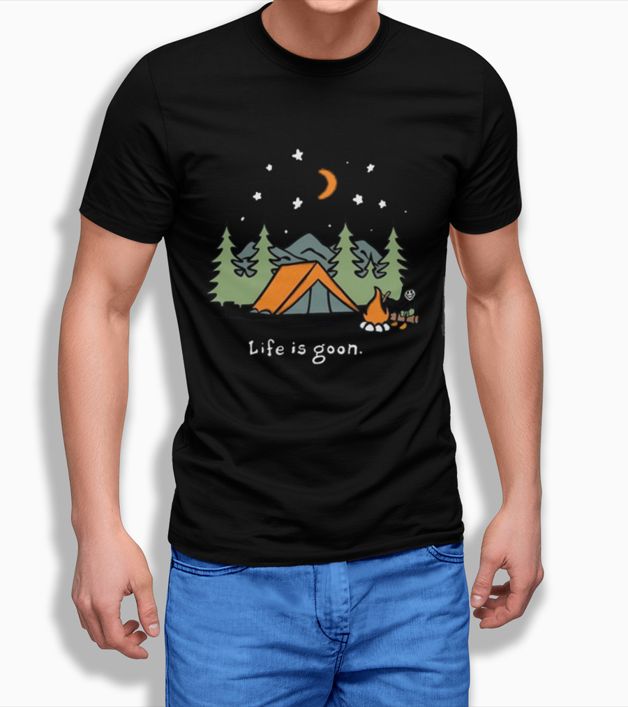 Life Is Goon Camping Adventure With Tent And Campfire Under Stars T-Shirt
