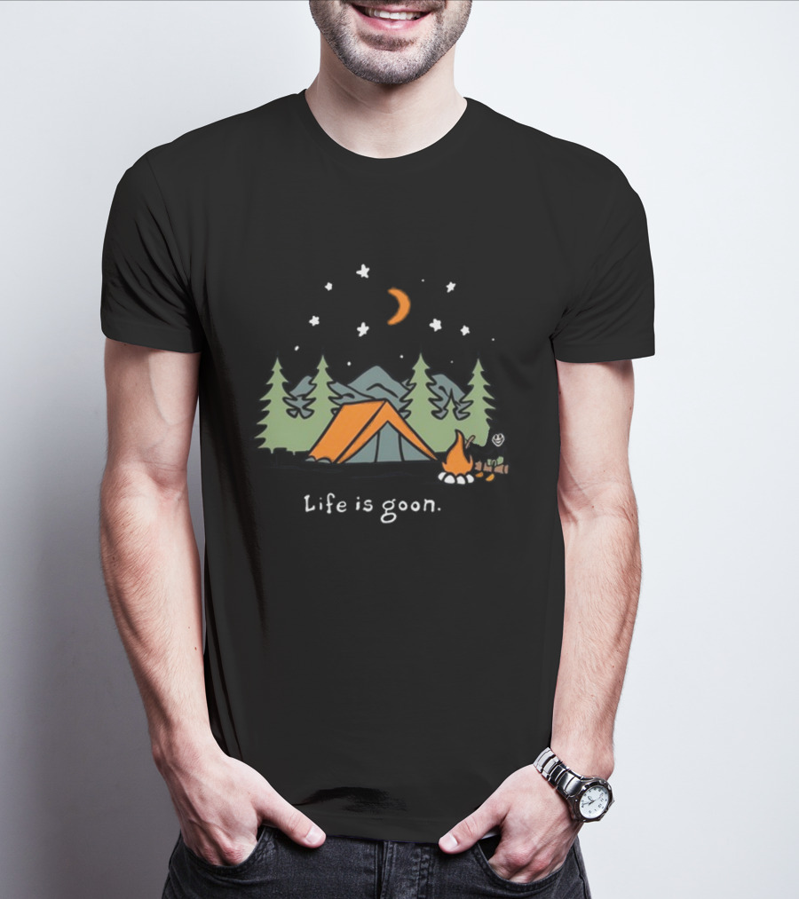 Life Is Goon Camping Adventure With Tent And Campfire Under Stars T-Shirt
