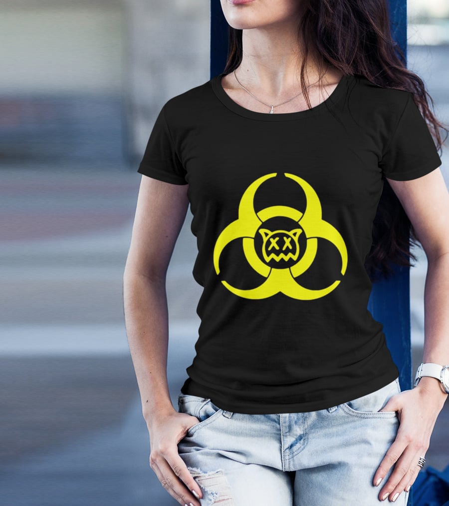 Ren Biohazard Symbol With X-Eyed Cat Face T-Shirt