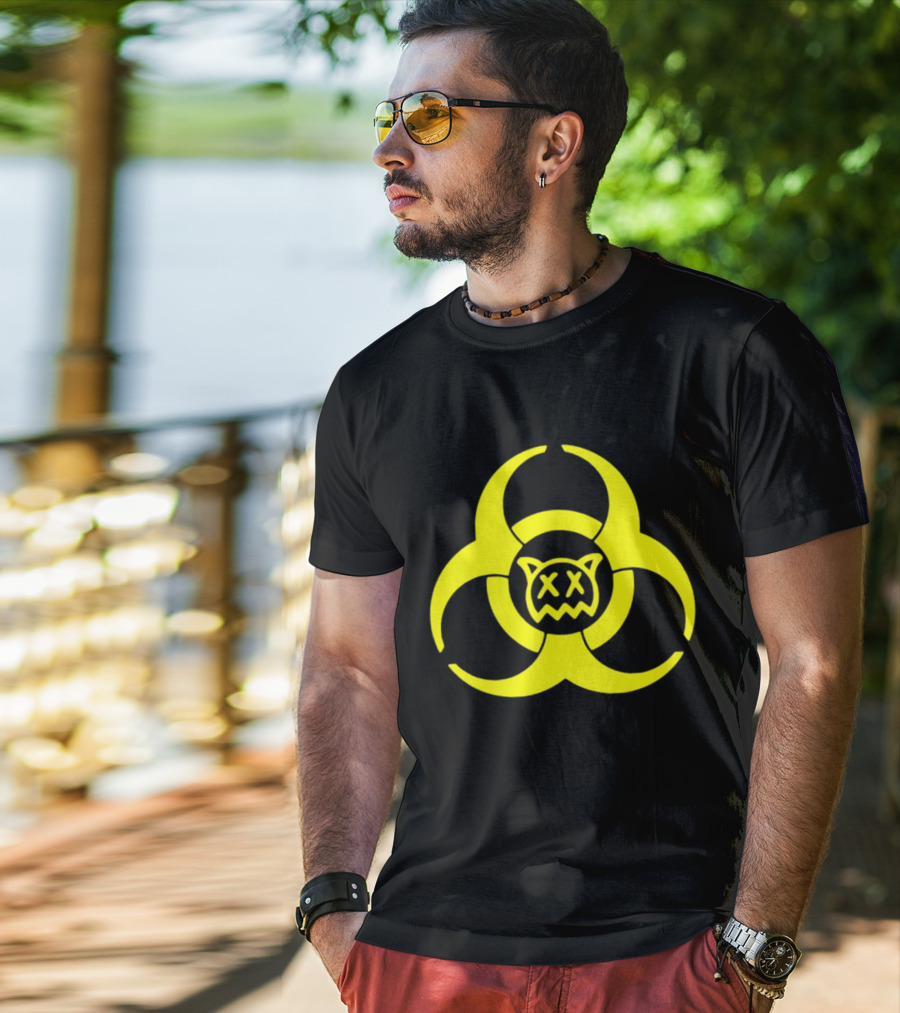 Ren Biohazard Symbol With X-Eyed Cat Face T-Shirt