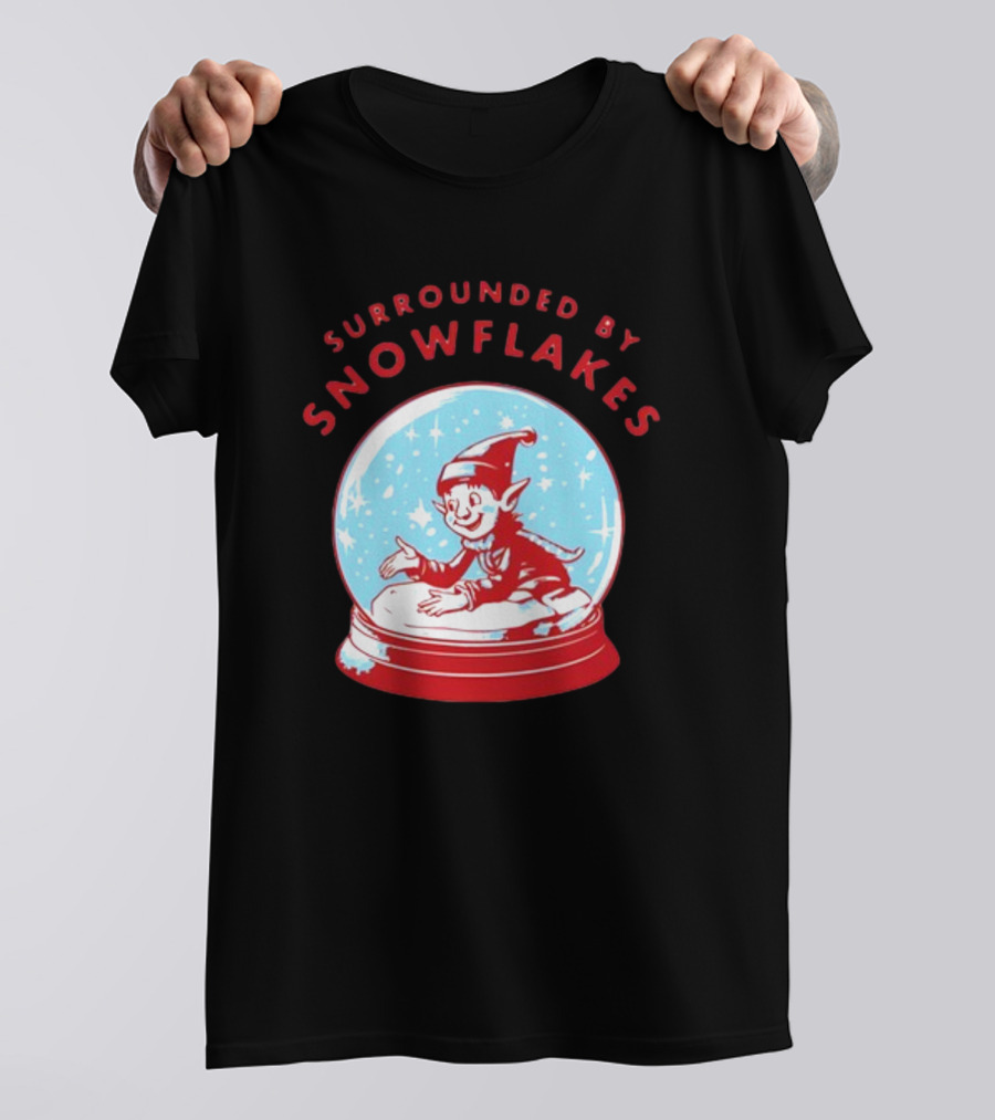 Surrounded By Snowflakes Elf Inside Snow Globe Winter Scene T-Shirt
