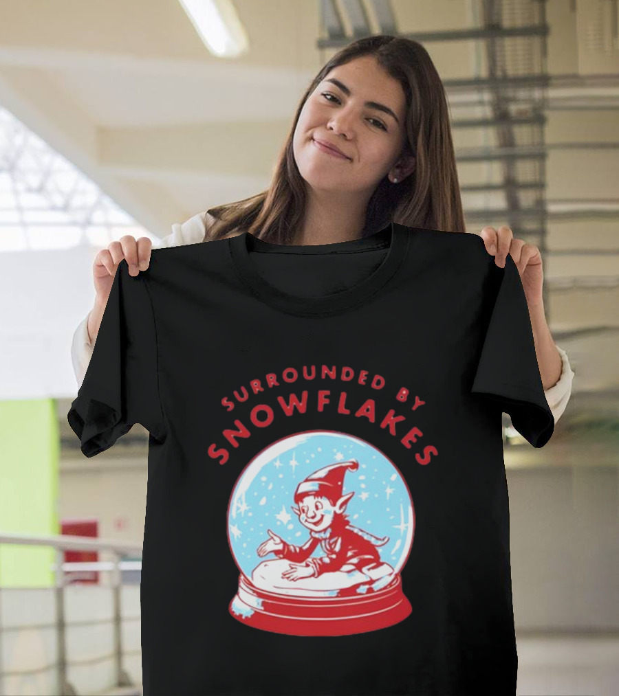 Surrounded By Snowflakes Elf Inside Snow Globe Winter Scene T-Shirt