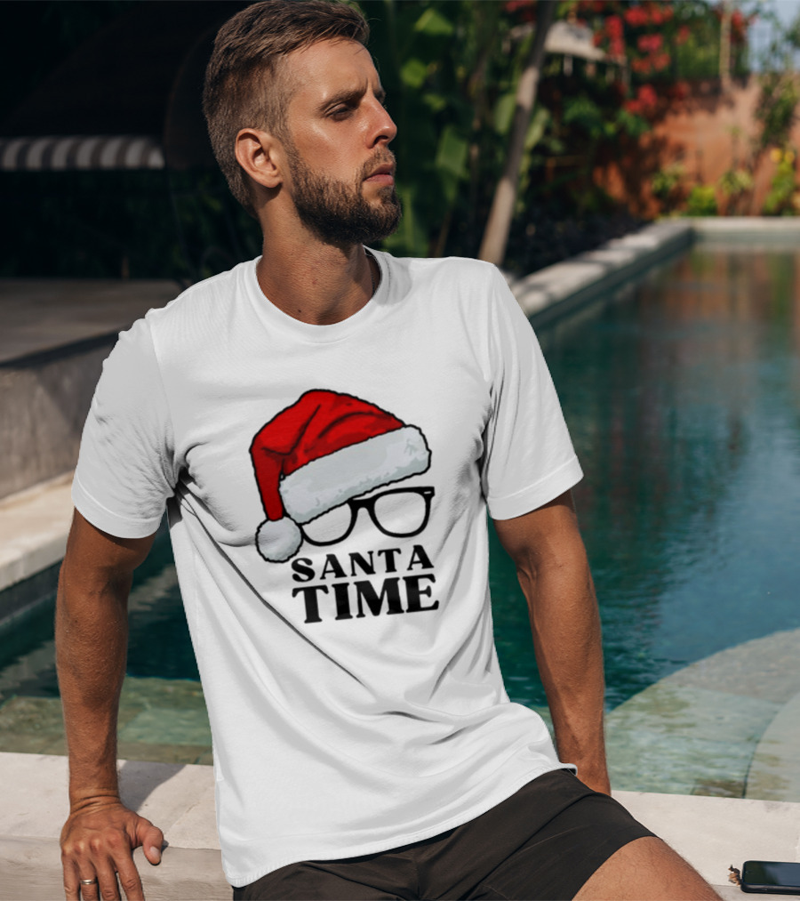 Santa Time With Santa Hat And Glasses T-Shirt