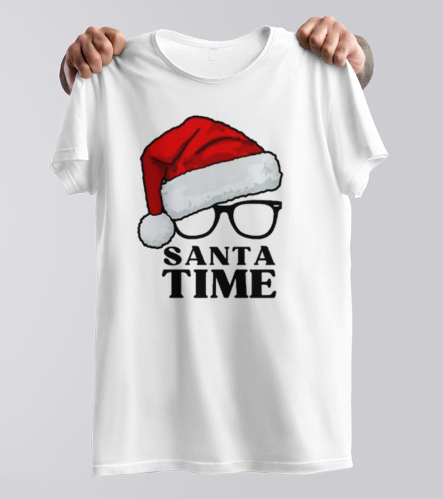Santa Time With Santa Hat And Glasses T-Shirt