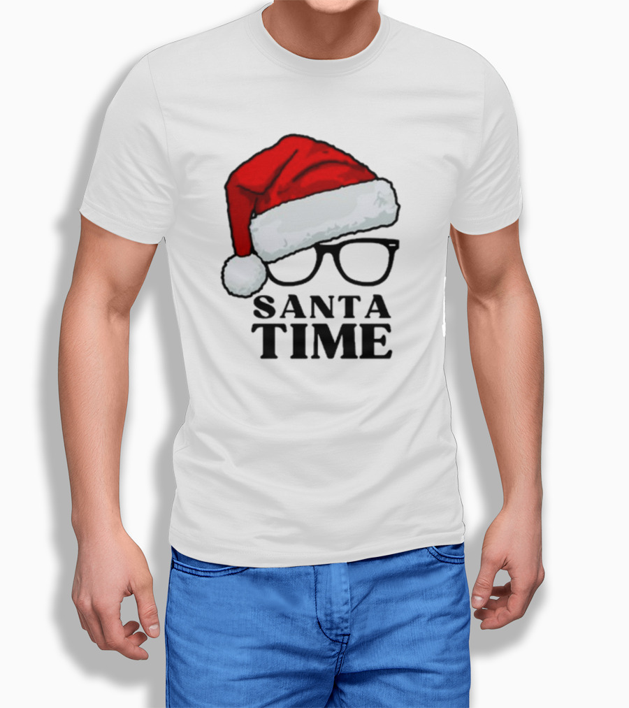 Santa Time With Santa Hat And Glasses T-Shirt