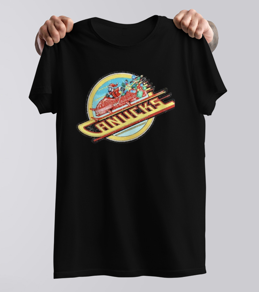 Canucks Christmas Skate Sleigh Santa Hockey Presents T-Shirt