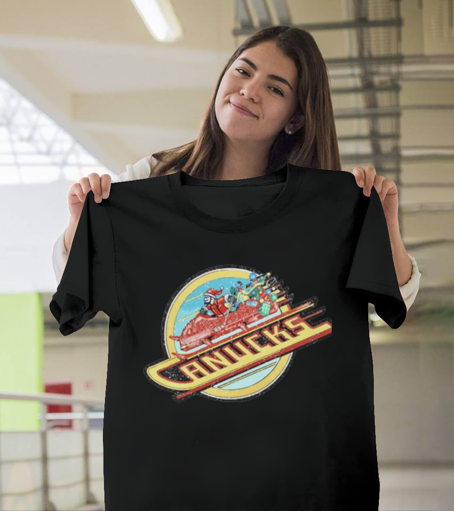 Canucks Christmas Skate Sleigh Santa Hockey Presents T-Shirt