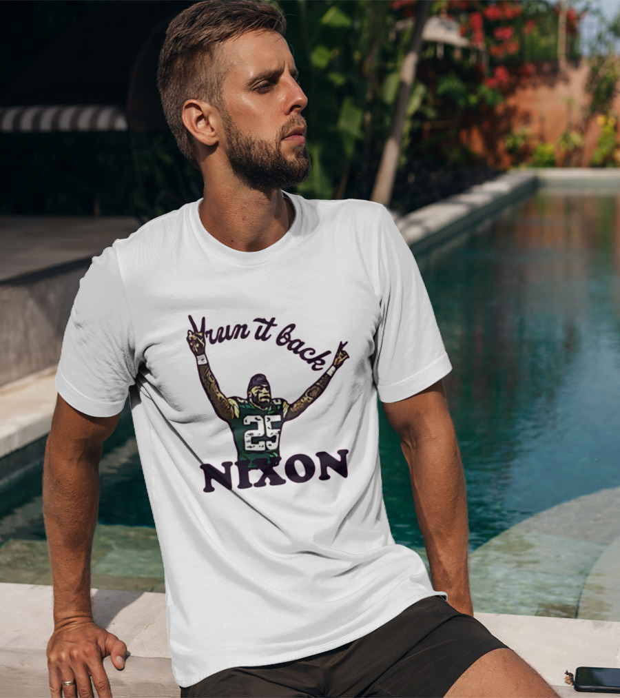 Run It Back Nixon Number 25 Football Victory Pose T-Shirt