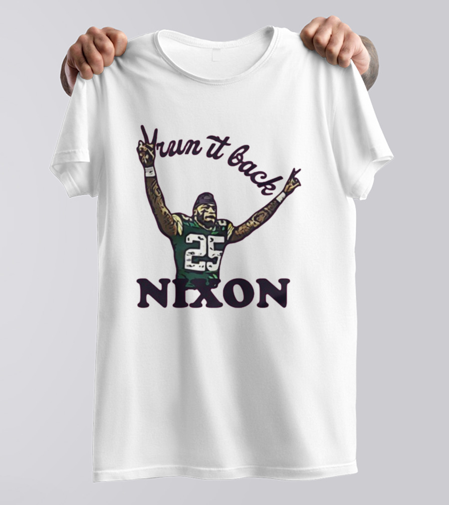 Run It Back Nixon Number 25 Football Victory Pose T-Shirt