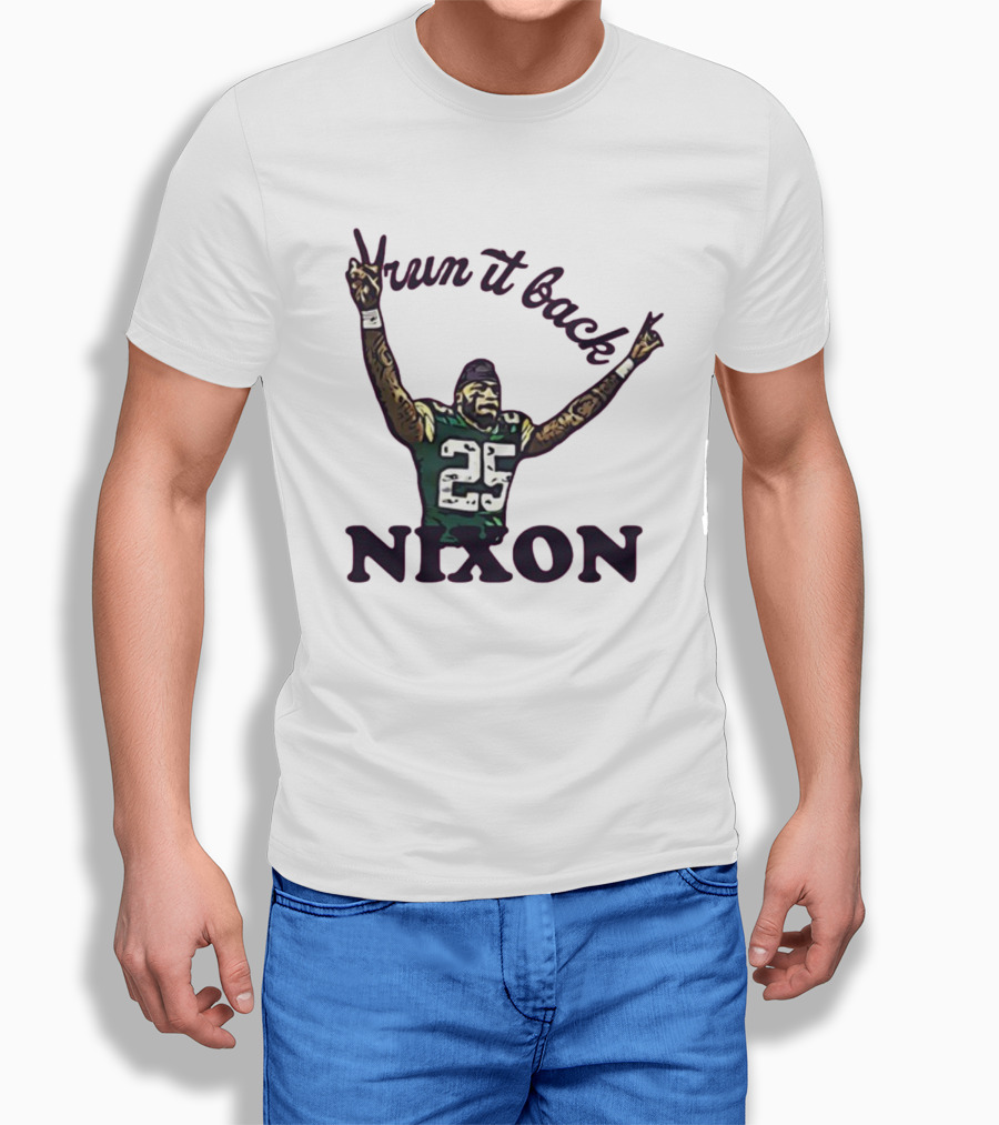 Run It Back Nixon Number 25 Football Victory Pose T-Shirt