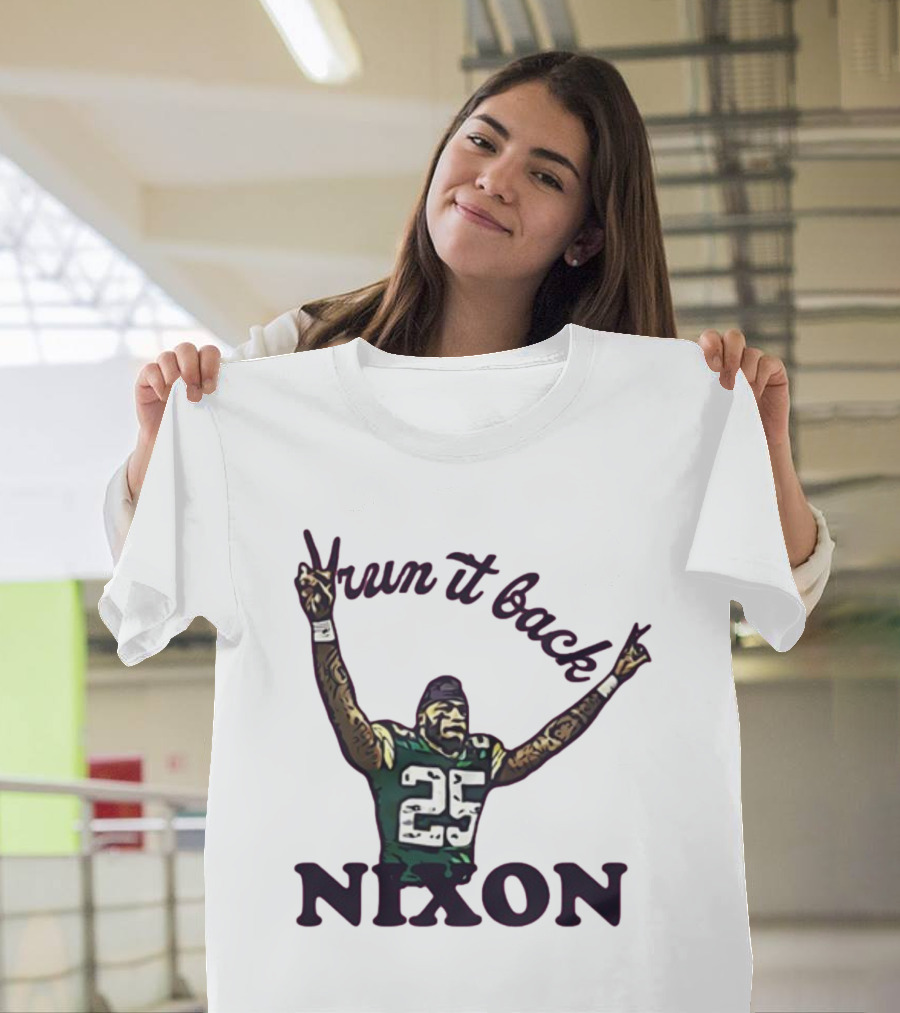 Run It Back Nixon Number 25 Football Victory Pose T-Shirt