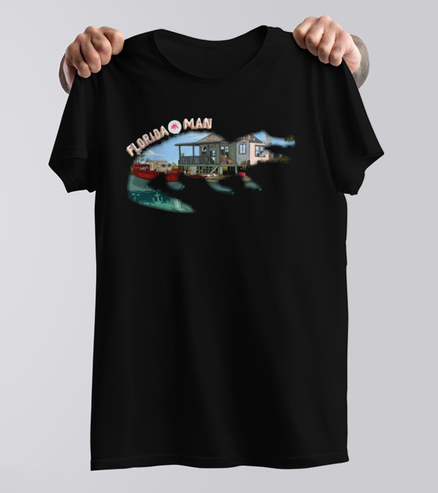 Florida Man Houseboat Adventure With Alligator And Boat T-Shirt