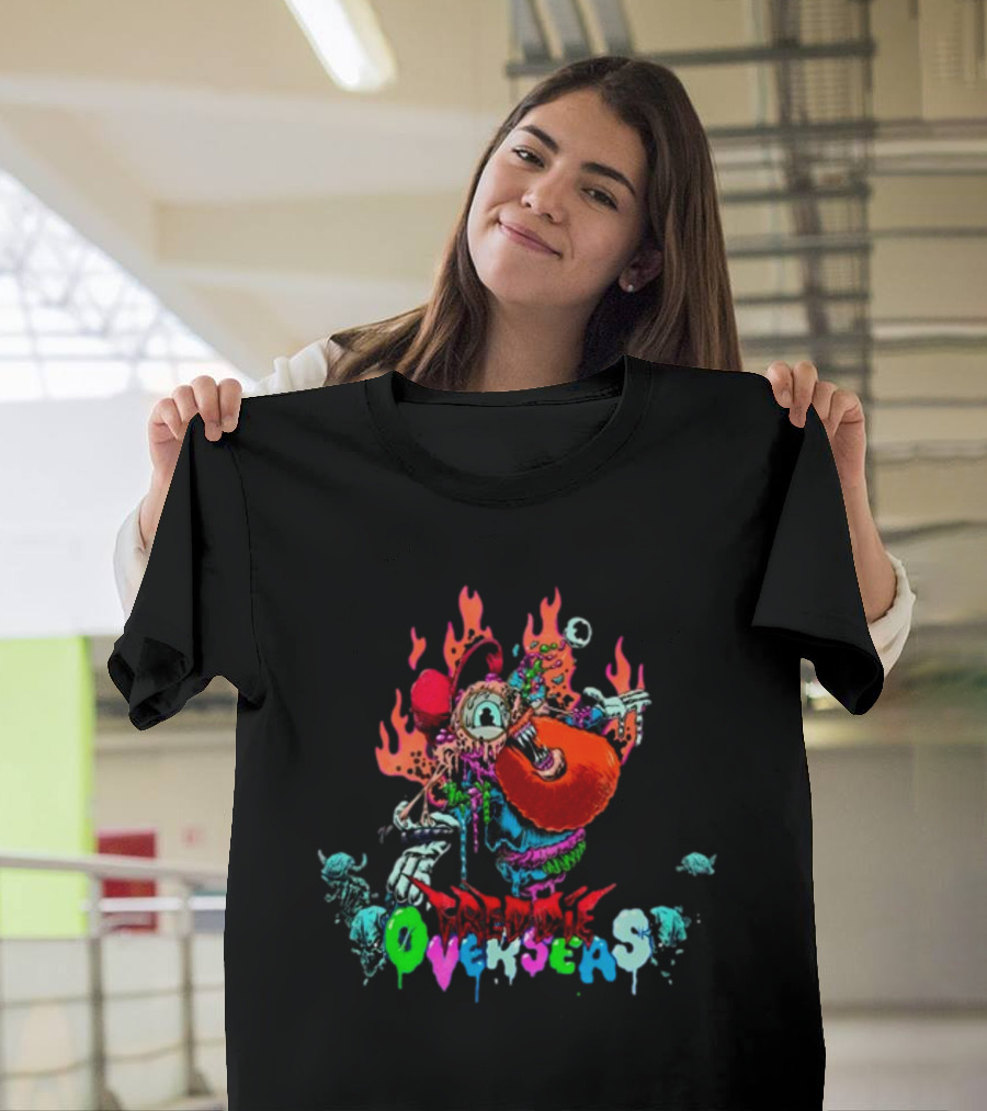 Freddie Overseas Onlepine Psychedelic Cartoon Creature With Flames T-Shirt