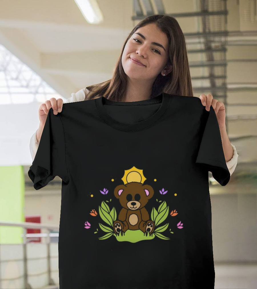 Take It Easy On Yourself Themindfulbutterflyy Bear With Flowers And Sunburst T-Shirt