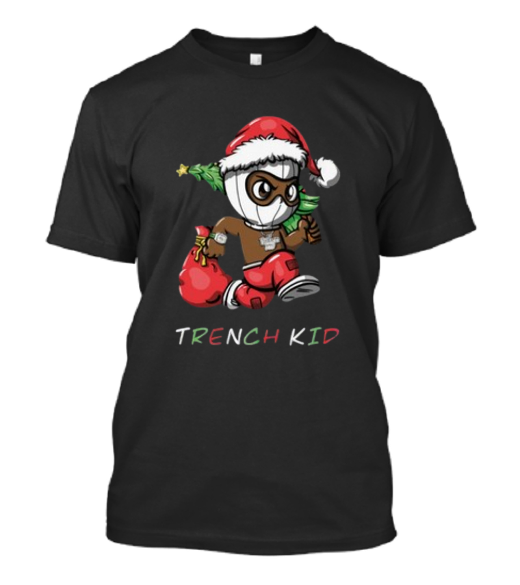 Exclusive Lil Tjay Trench Kid Christmas Santa Costume Running Tree T-Shirt