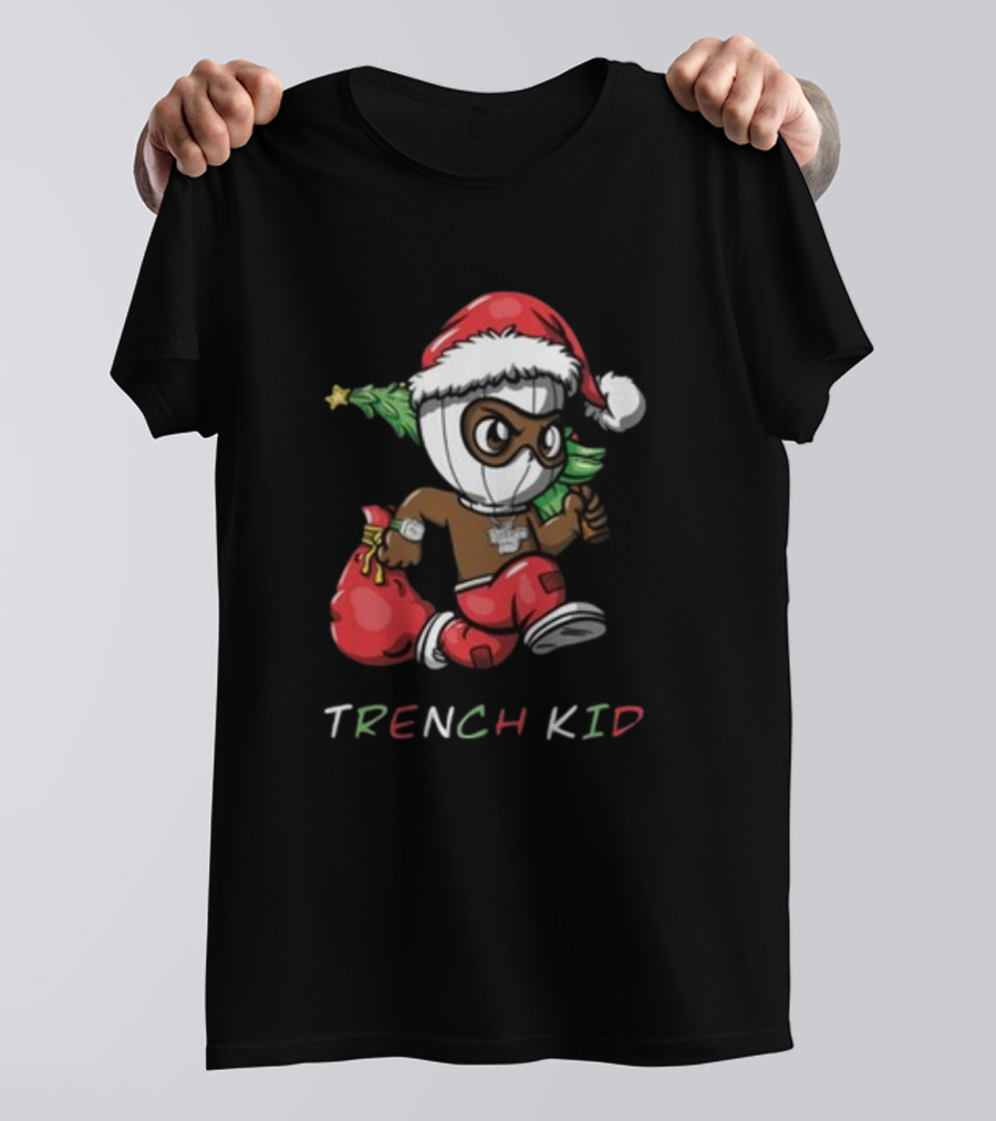 Exclusive Lil Tjay Trench Kid Christmas Santa Costume Running Tree T-Shirt