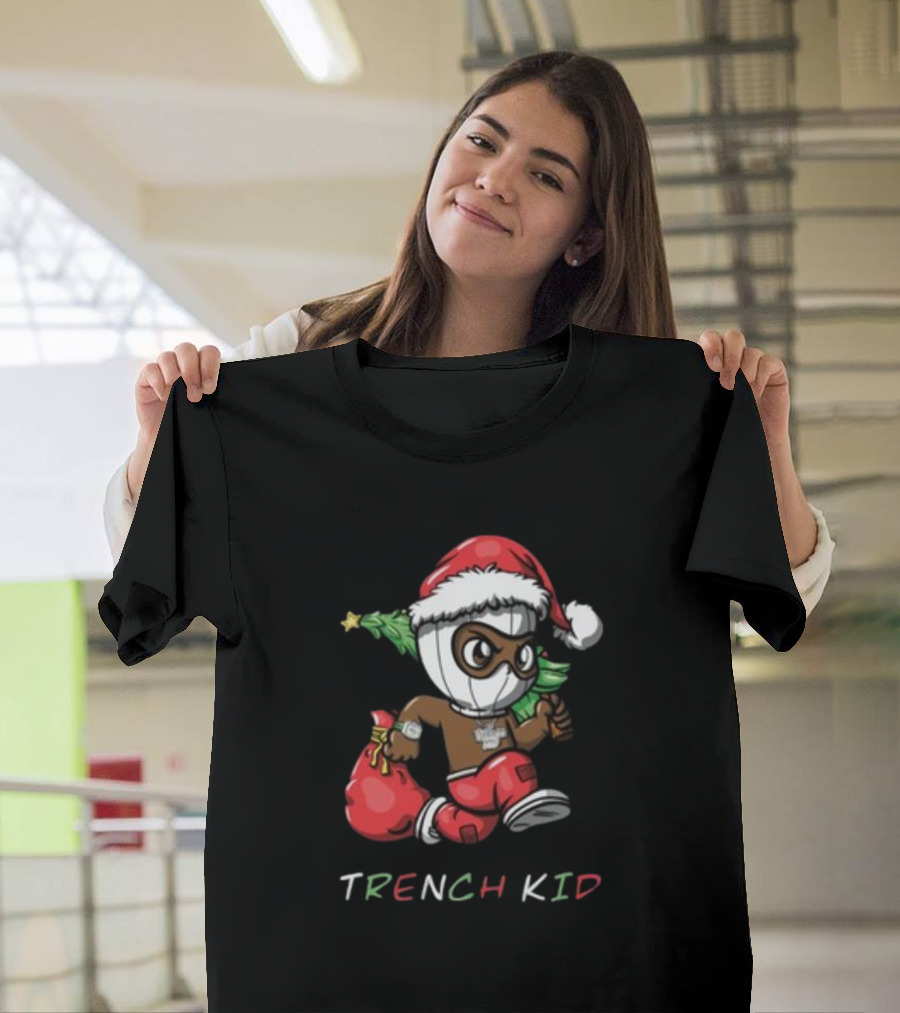 Exclusive Lil Tjay Trench Kid Christmas Santa Costume Running Tree T-Shirt