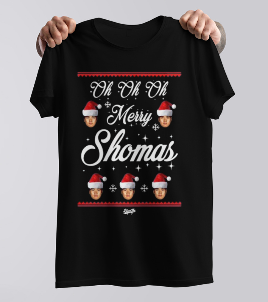Oh Oh Oh Merry Shomas Faces With Santa Hats T-Shirt