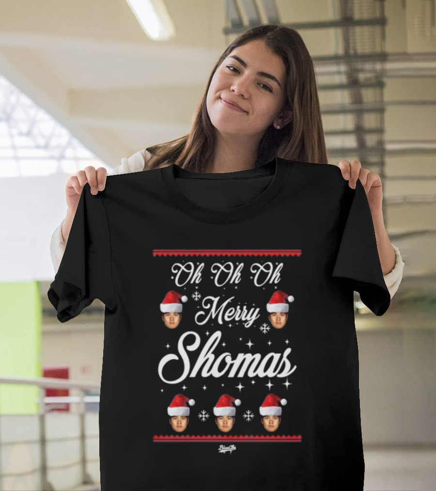 Oh Oh Oh Merry Shomas Faces With Santa Hats T-Shirt