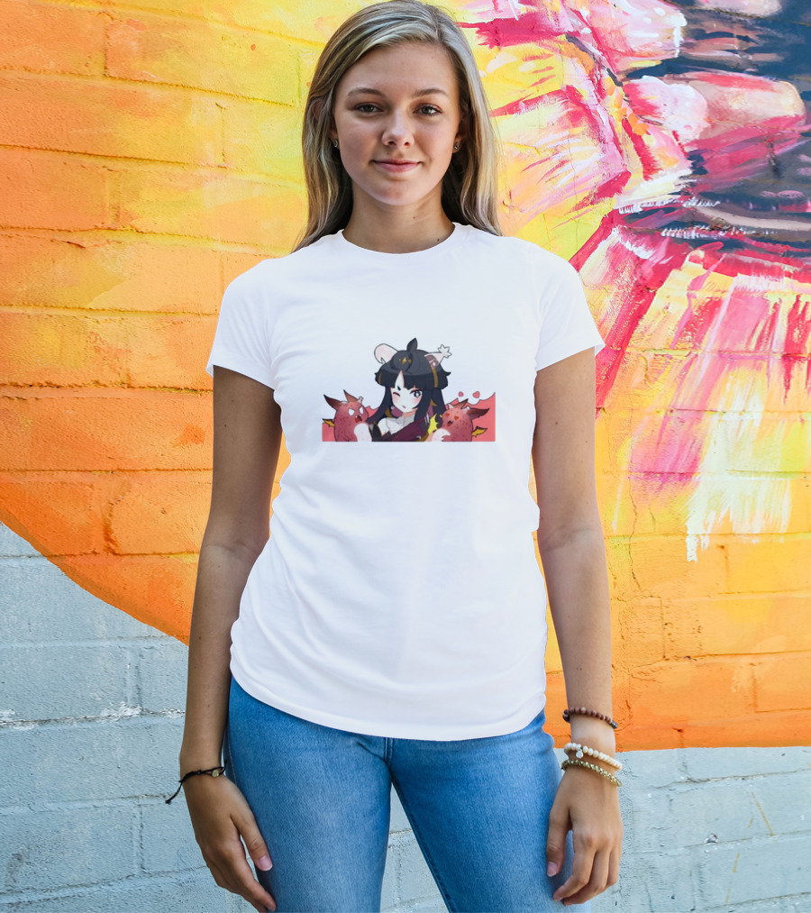 Vreverie Rana Ianna Winking Girl With Red Creatures T-Shirt