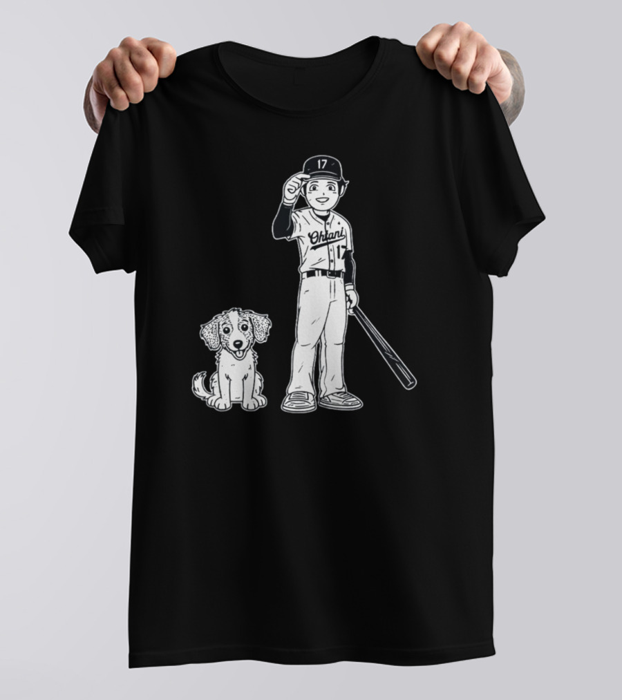 Rotowear Shohei Ohtani 17 Baseball And Dog T-Shirt