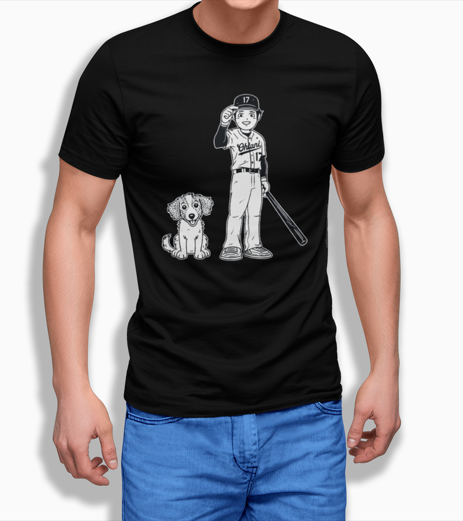 Rotowear Shohei Ohtani 17 Baseball And Dog T-Shirt