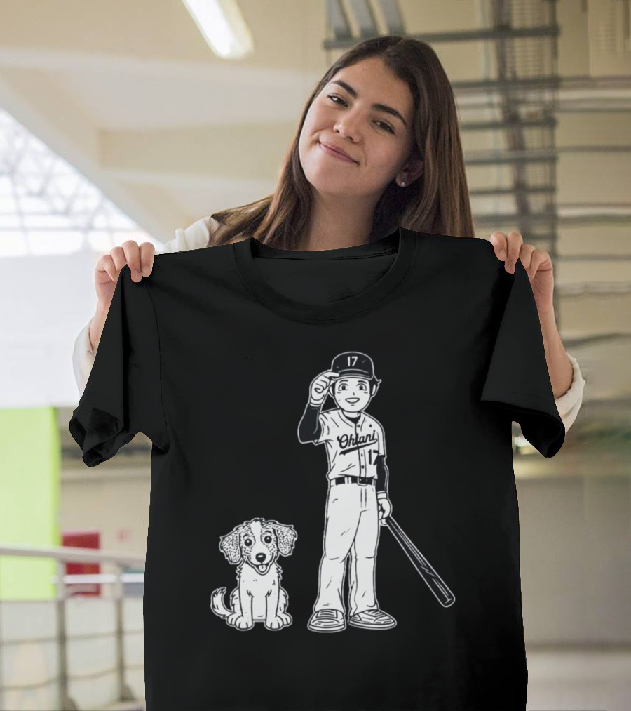 Rotowear Shohei Ohtani 17 Baseball And Dog T-Shirt