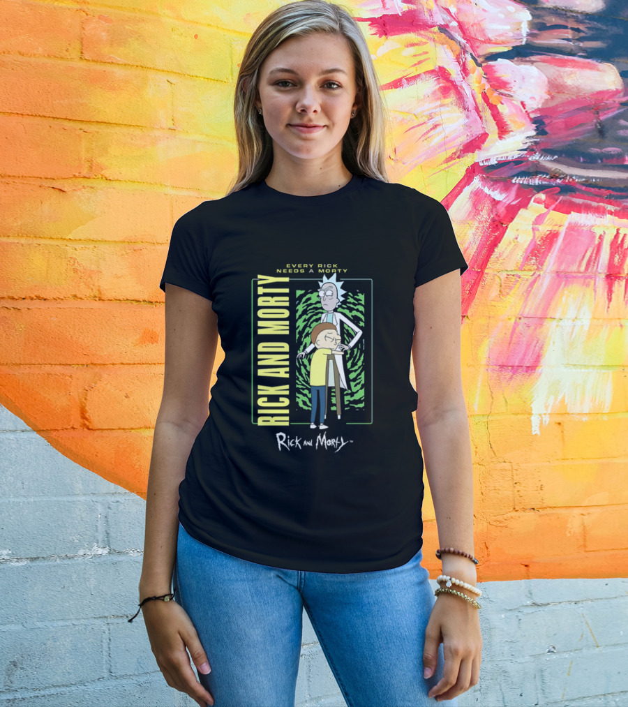 Every Rick Needs A Morty Rick And Morty Portal Green Background Duo T-Shirt